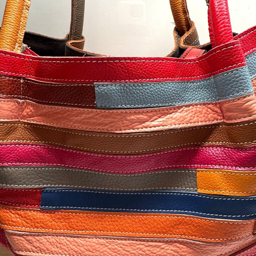 Genuine Leather Women Handbag Patchwork Shoulder Bag Women Casual Tote Bag - Picture 2 of 10